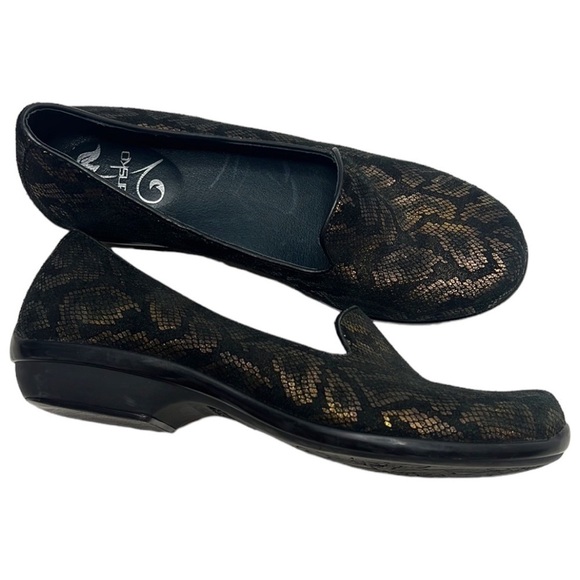 Dansko Olivia Snake Skin Black & Gold Loafer Ballet Flats - Picture 2 of 6
